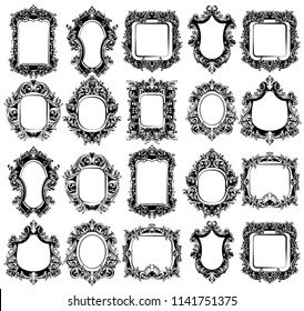 Baroque Mirror frames great set collection. Vector French Luxury rich intricate ornaments. Victorian Royal Style decors