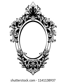 Baroque Mirror round frame. Vector French Luxury rich intricate ornaments. Victorian Royal Style decor