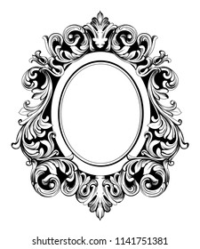 Baroque Mirror round frame. Vector French Luxury rich intricate ornaments. Victorian Royal Style decors