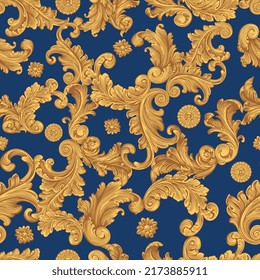 Baroque motif. Seamless wallpaper pattern. Editable hand drawn illustration. Vector vintage engraving. 8 EPS