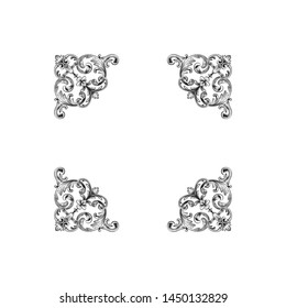 Baroque ornament. Black and white engraved ink art.