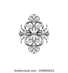 Baroque ornament with filigree in vector format for design frame, pattern. Vintage victorian or damask floral element. 