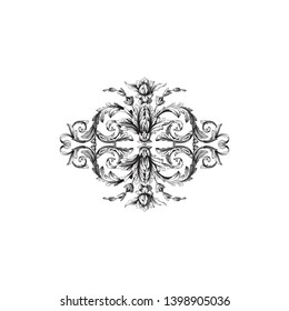 Baroque ornament with filigree in vector format for design frame, pattern. Vintage victorian or damask floral element. 