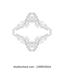 Baroque ornament  with filigree in vector format for design frame, pattern.  Vintage victorian or damask floral element.