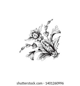 Baroque ornament with filigree in vector format for design frame, pattern. Vintage victorian or damask floral element.