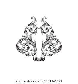Baroque ornament with filigree in vector format for design frame, pattern. Vintage victorian or damask floral element.