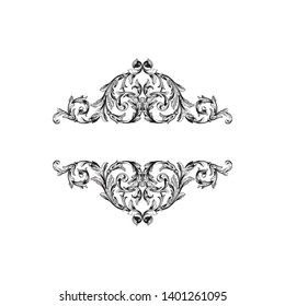 Baroque ornament with filigree in vector format for design frame, pattern. Vintage victorian or damask floral element.