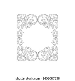 Baroque ornament with filigree in vector format for design frame, pattern. Vintage victorian or damask floral element.