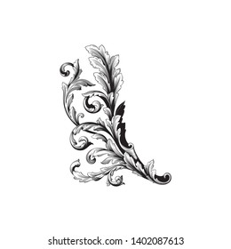 Baroque ornament with filigree in vector format for design frame, pattern. Vintage victorian or damask floral element.