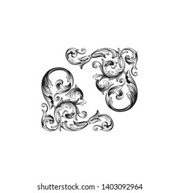 Baroque ornament with filigree in vector format for design frame, pattern. Vintage victorian or damask floral element. 