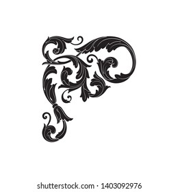 Baroque ornament with filigree in vector format for design frame, pattern. Vintage victorian or damask floral element. 
