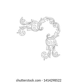 Baroque ornament with filigree in vector format for design frame, pattern. Vintage victorian or damask floral element.