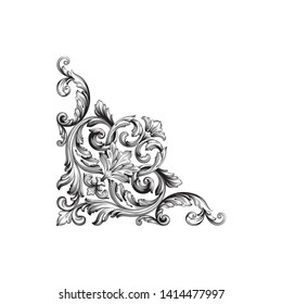 Baroque ornament with filigree in vector format for design frame, pattern. Vintage victorian or damask floral element.