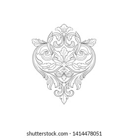 Baroque ornament with filigree in vector format for design frame, pattern. Vintage victorian or damask floral element.