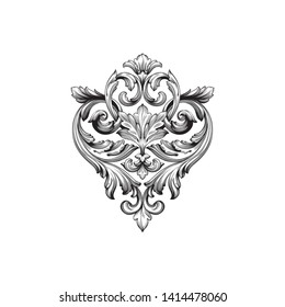 Baroque ornament with filigree in vector format for design frame, pattern. Vintage victorian or damask floral element.