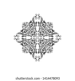 Baroque ornament with filigree in vector format for design frame, pattern. Vintage victorian or damask floral element.