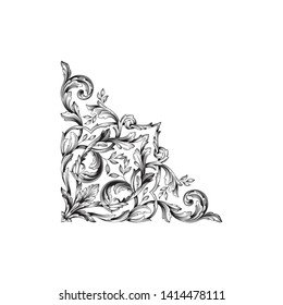 Baroque ornament with filigree in vector format for design frame, pattern. Vintage victorian or damask floral element.