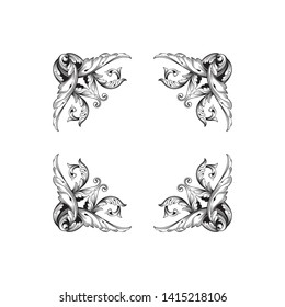 Baroque ornament with filigree in vector format for design frame, pattern. Vintage victorian or damask floral element. 