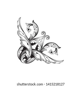Baroque ornament with filigree in vector format for design frame, pattern. Vintage victorian or damask floral element. 