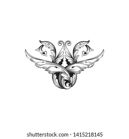 Baroque ornament with filigree in vector format for design frame, pattern. Vintage victorian or damask floral element. 
