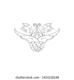 Baroque ornament with filigree in vector format for design frame, pattern. Vintage victorian or damask floral element. 