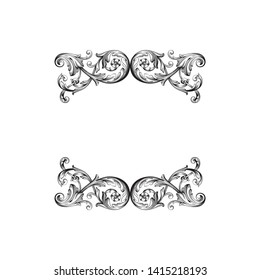 Baroque ornament with filigree in vector format for design frame, pattern. Vintage victorian or damask floral element. 