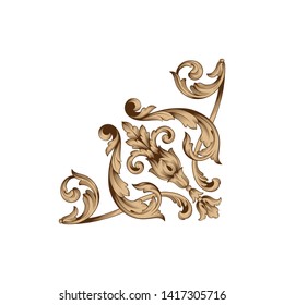 Baroque ornament with filigree in vector format for design frame, pattern. Vintage victorian or damask floral element.