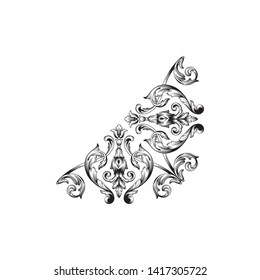 Baroque ornament with filigree in vector format for design frame, pattern. Vintage victorian or damask floral element.