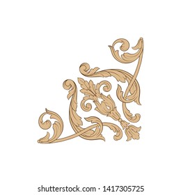 Baroque ornament with filigree in vector format for design frame, pattern. Vintage victorian or damask floral element.