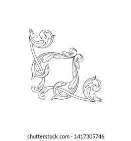 Baroque ornament with filigree in vector format for design frame, pattern. Vintage victorian or damask floral element.