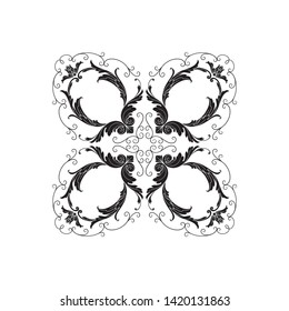 Baroque ornament with filigree in vector format for design frame, pattern. Vintage victorian or damask floral element. 