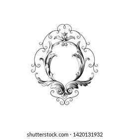 Baroque ornament with filigree in vector format for design frame, pattern. Vintage victorian or damask floral element. 