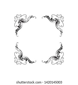 Baroque ornament with filigree in vector format for design frame, pattern. Vintage victorian or damask floral element. 