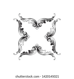 Baroque ornament with filigree in vector format for design frame, pattern. Vintage victorian or damask floral element. 