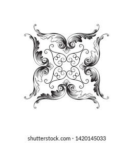Baroque ornament with filigree in vector format for design frame, pattern. Vintage victorian or damask floral element. 