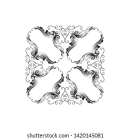 Baroque ornament with filigree in vector format for design frame, pattern. Vintage victorian or damask floral element. 