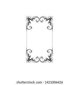 Baroque ornament with filigree in vector format for design frame, pattern. Vintage victorian or damask floral element. 