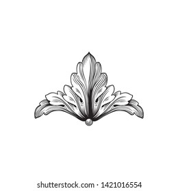 Baroque ornament with filigree in vector format for design frame, pattern. Vintage victorian or damask floral element.