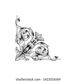 Baroque ornament with filigree in vector format for design frame, pattern. Vintage victorian or damask floral element.