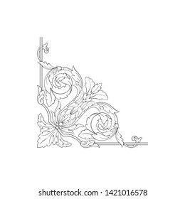 Baroque ornament with filigree in vector format for design frame, pattern. Vintage victorian or damask floral element.