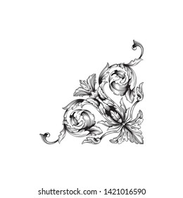 Baroque ornament with filigree in vector format for design frame, pattern. Vintage victorian or damask floral element.