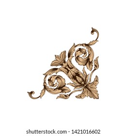 Baroque ornament with filigree in vector format for design frame, pattern. Vintage victorian or damask floral element.