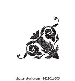 Baroque ornament with filigree in vector format for design frame, pattern. Vintage victorian or damask floral element.