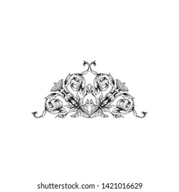 Baroque ornament with filigree in vector format for design frame, pattern. Vintage victorian or damask floral element.