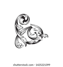 Baroque ornament with filigree in vector format for design frame, pattern. Vintage victorian or damask floral element. 