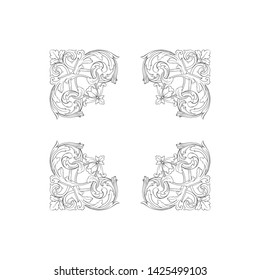 Baroque ornament with filigree in vector format for design frame, pattern. Vintage victorian or damask floral element. 
