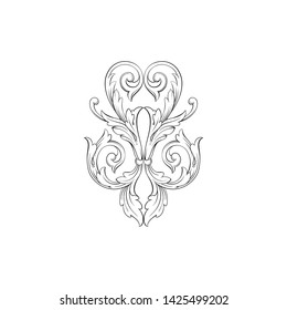 Baroque ornament with filigree in vector format for design frame, pattern. Vintage victorian or damask floral element.