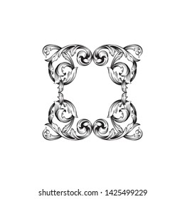 Baroque ornament with filigree in vector format for design frame, pattern. Vintage victorian or damask floral element.