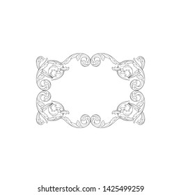 Baroque ornament with filigree in vector format for design frame, pattern. Vintage victorian or damask floral element.