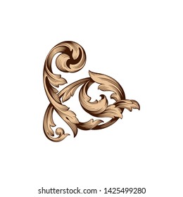 Baroque ornament with filigree in vector format for design frame, pattern. Vintage victorian or damask floral element. 